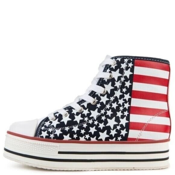 Shoes - NEW Platform Red White Blue Stars Flag Hi Top Sneakers Women's SIZE 6.5